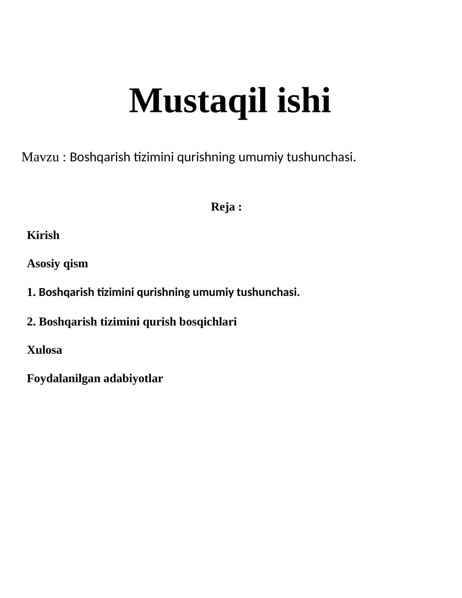 Boshqarish tizimini qurishning umumiy tushunchasi.