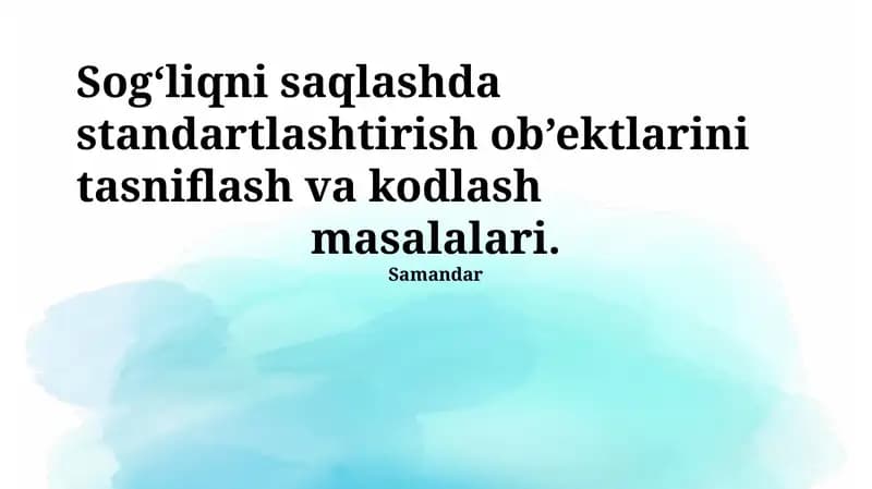 Standartlashtirilgan Obʼektlarning Tasnifi
