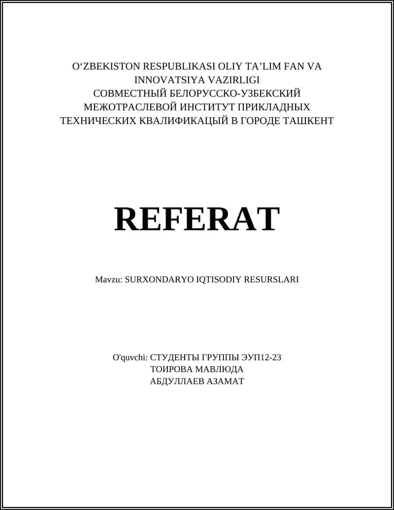 SURXONDARYO IQTISODIY RESURSLARI