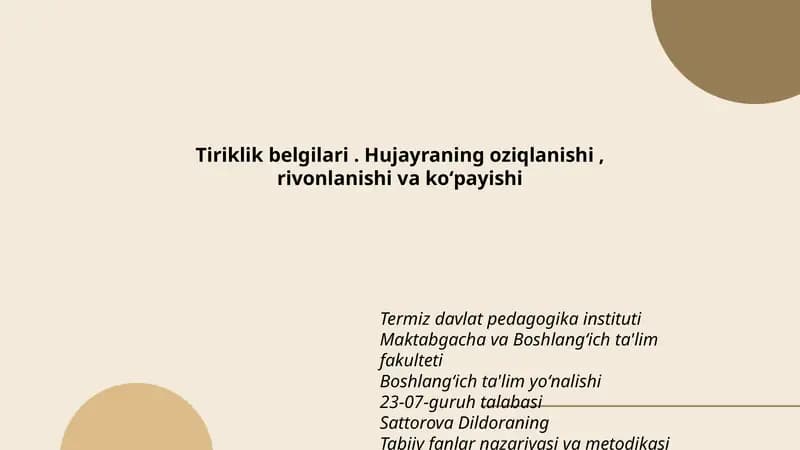 Tabiiy fanlar nazariyasi va metodikasi fanidan tayyorlagan taqdimoti