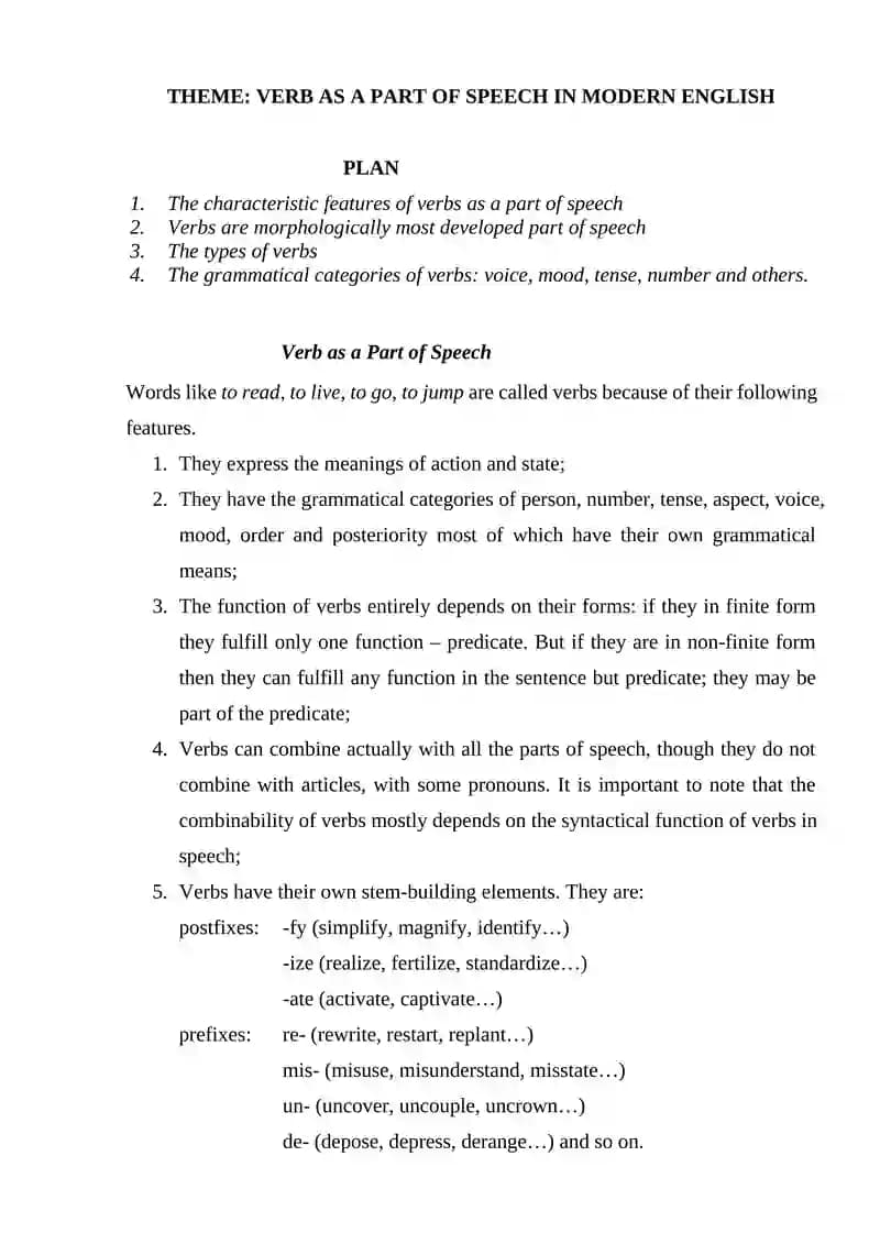 Verb as a Part of Speech in Modern English