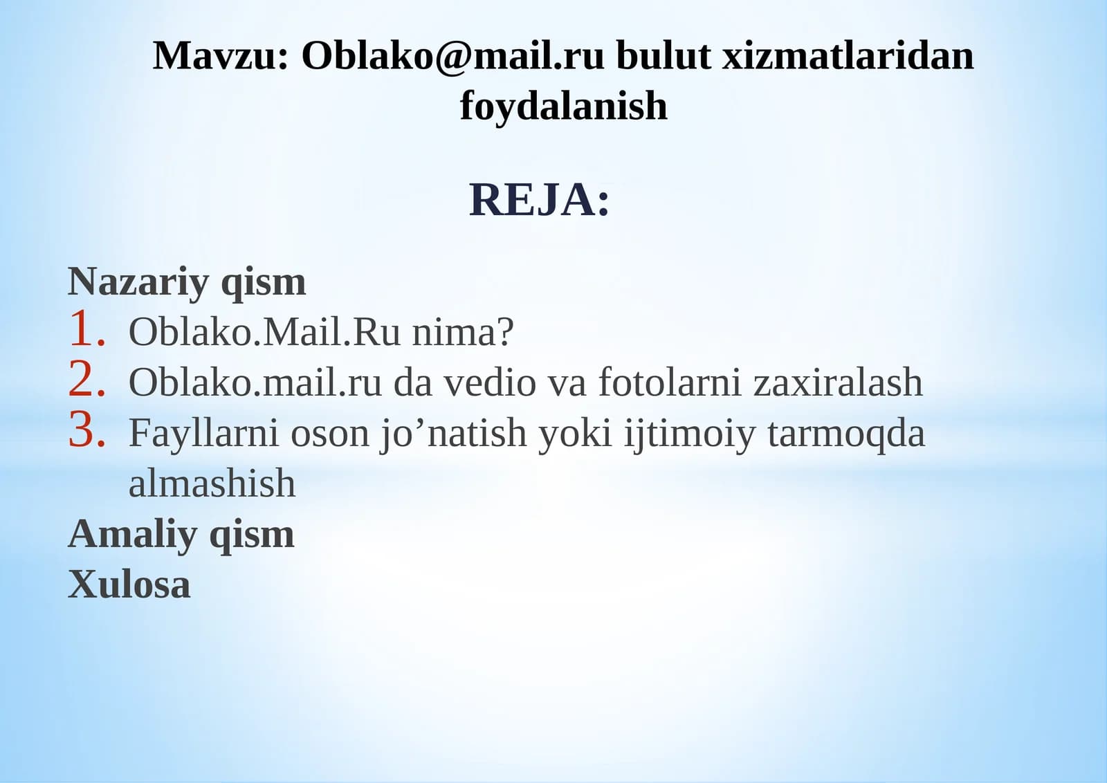 Oblako@mail.ru bulut xizmatlaridan foydalanish