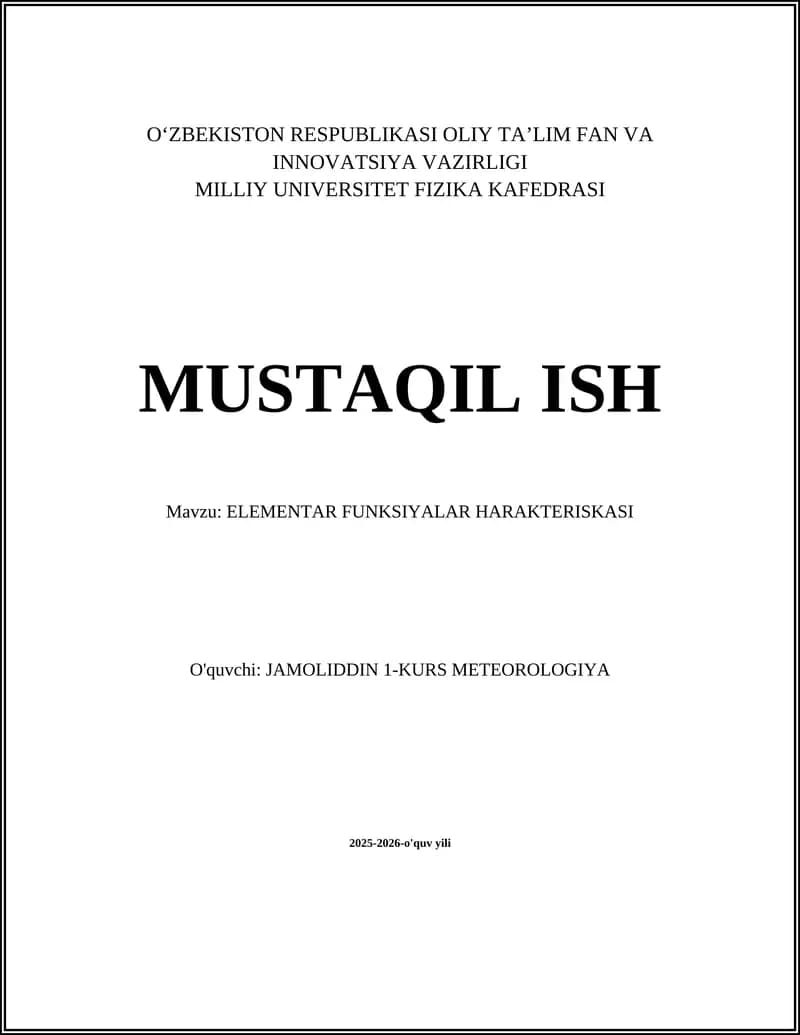 ELEMENTAR FUNKSIYALAR HARAKTERISKASI