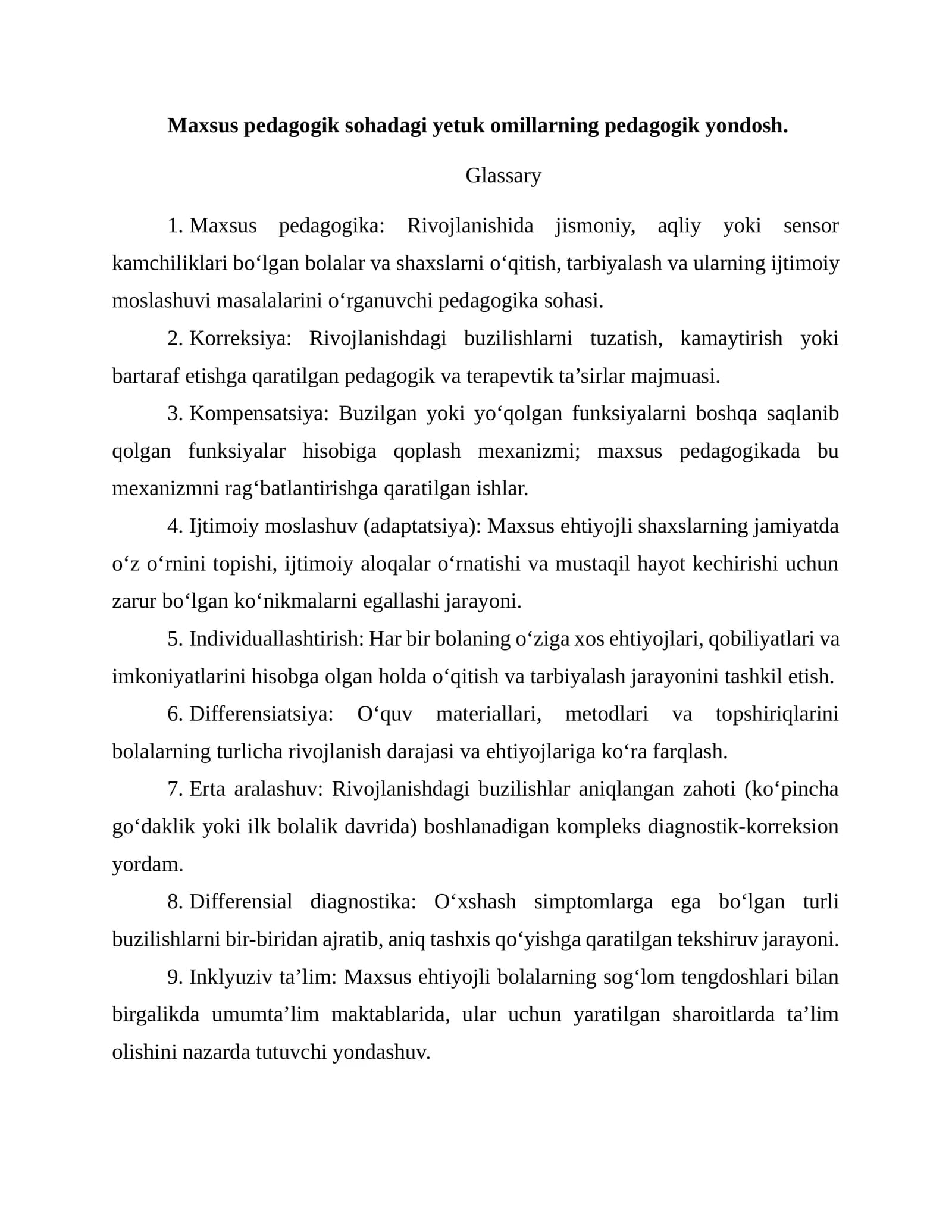 Maxsus pedagogik sohadagi yetuk omillarning pedagogik yondosh