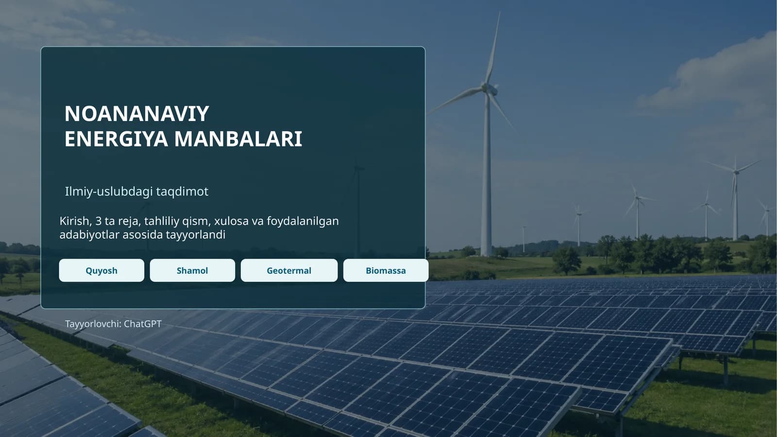 NOANANAVIY ENERGIYA MANBALARI