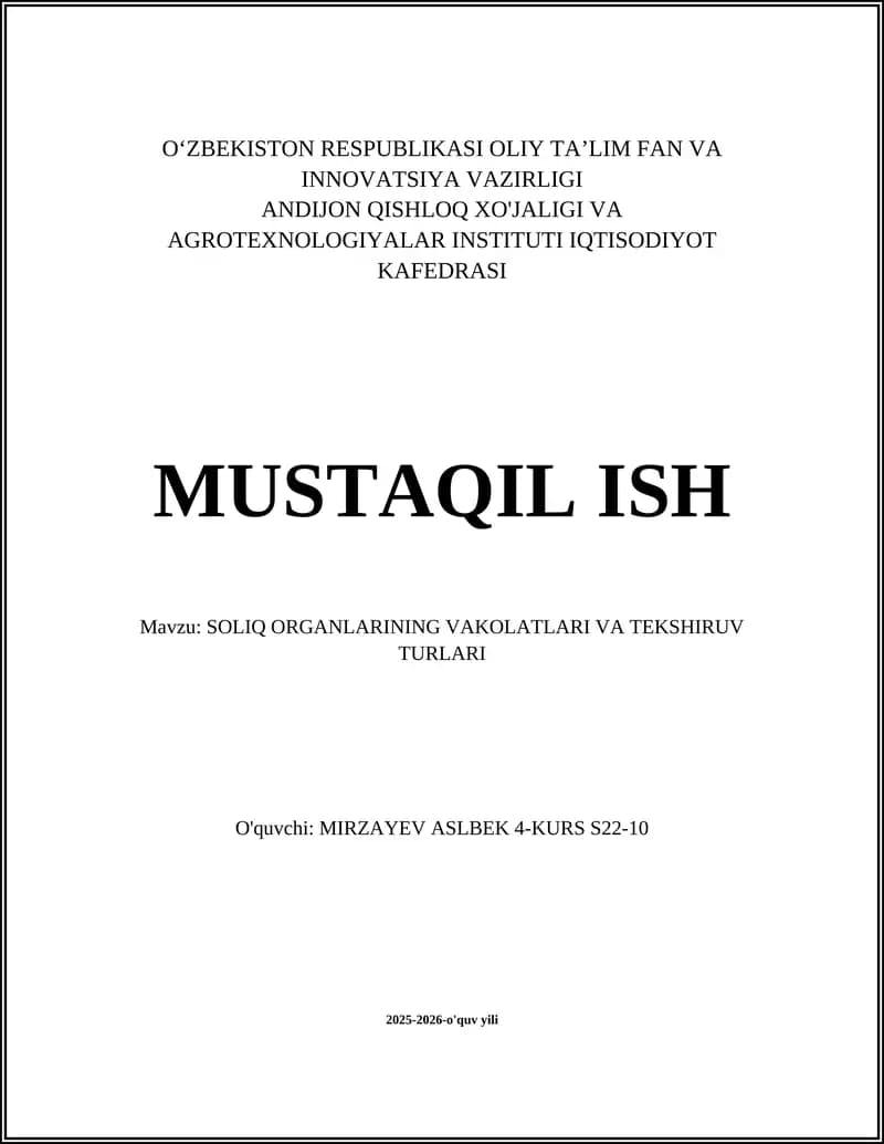 SOLIQ ORGANLARINING VAKOLATLARI VA TEKSHIRUV TURLARI