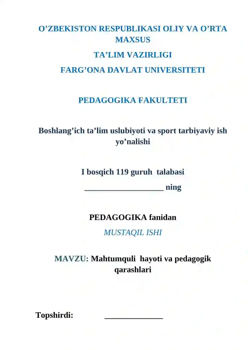 Mahtumquli hayoti va pedagogik qarashlari