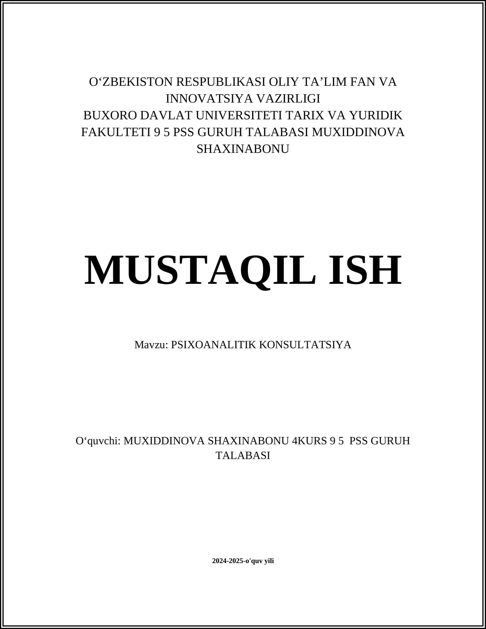 PSIXOANALITIK KONSULTATSIYA