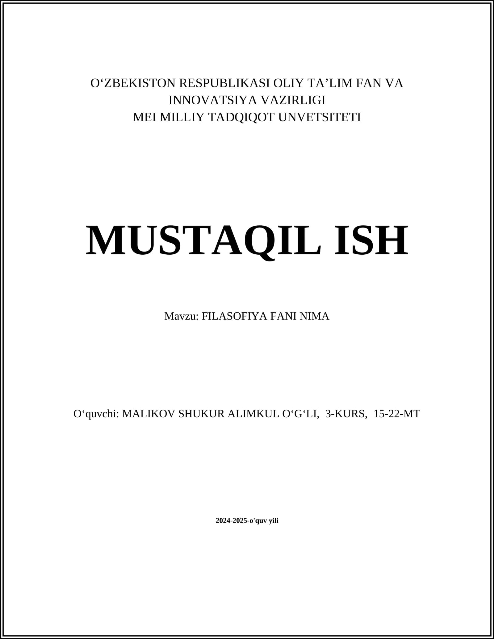 FILASOFIYA FANI NIMA