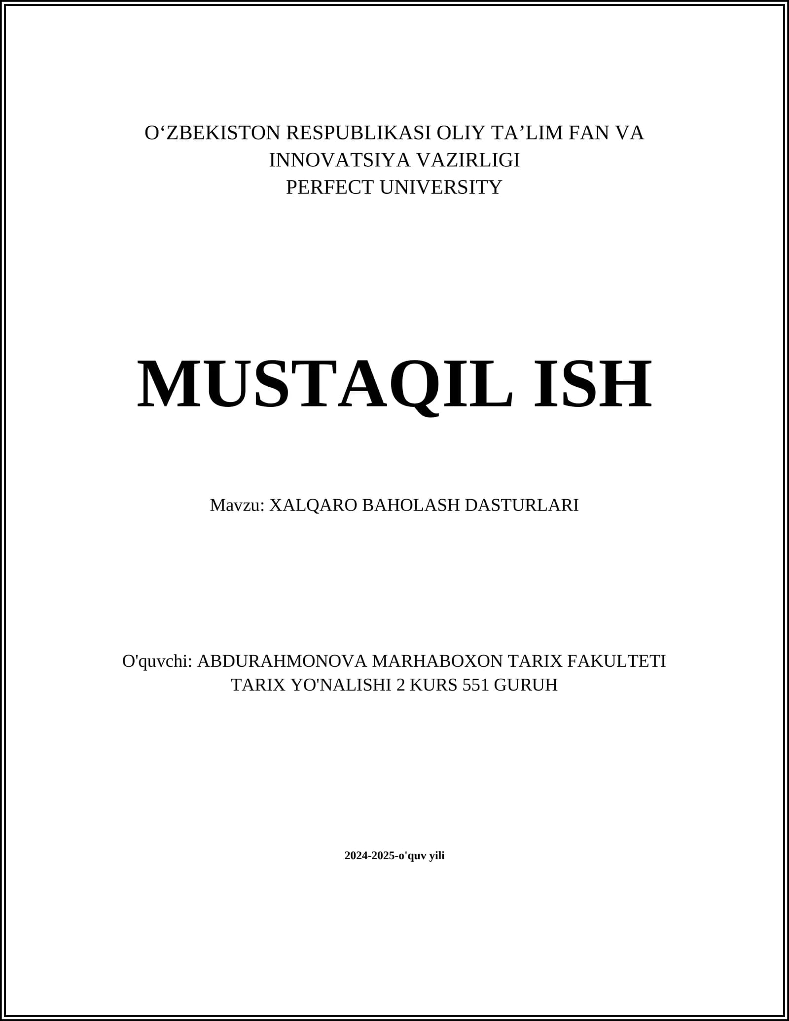 XALQARO BAHOLASH DASTURLARI