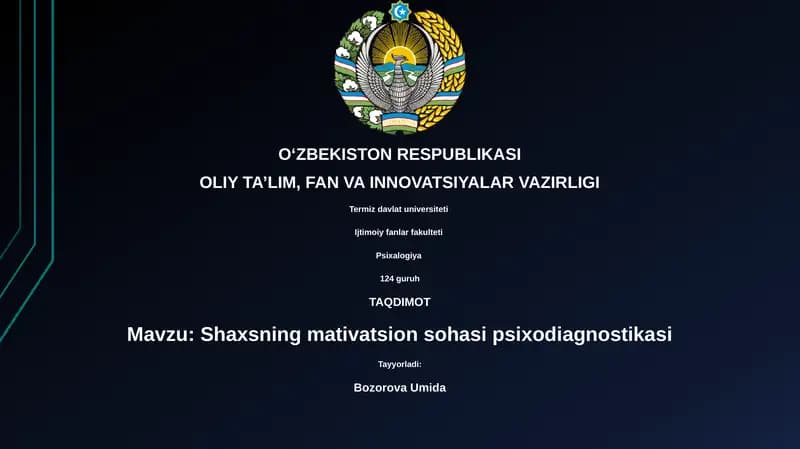 Shaxsning mativatsion sohasi psixodiagnostikasi
