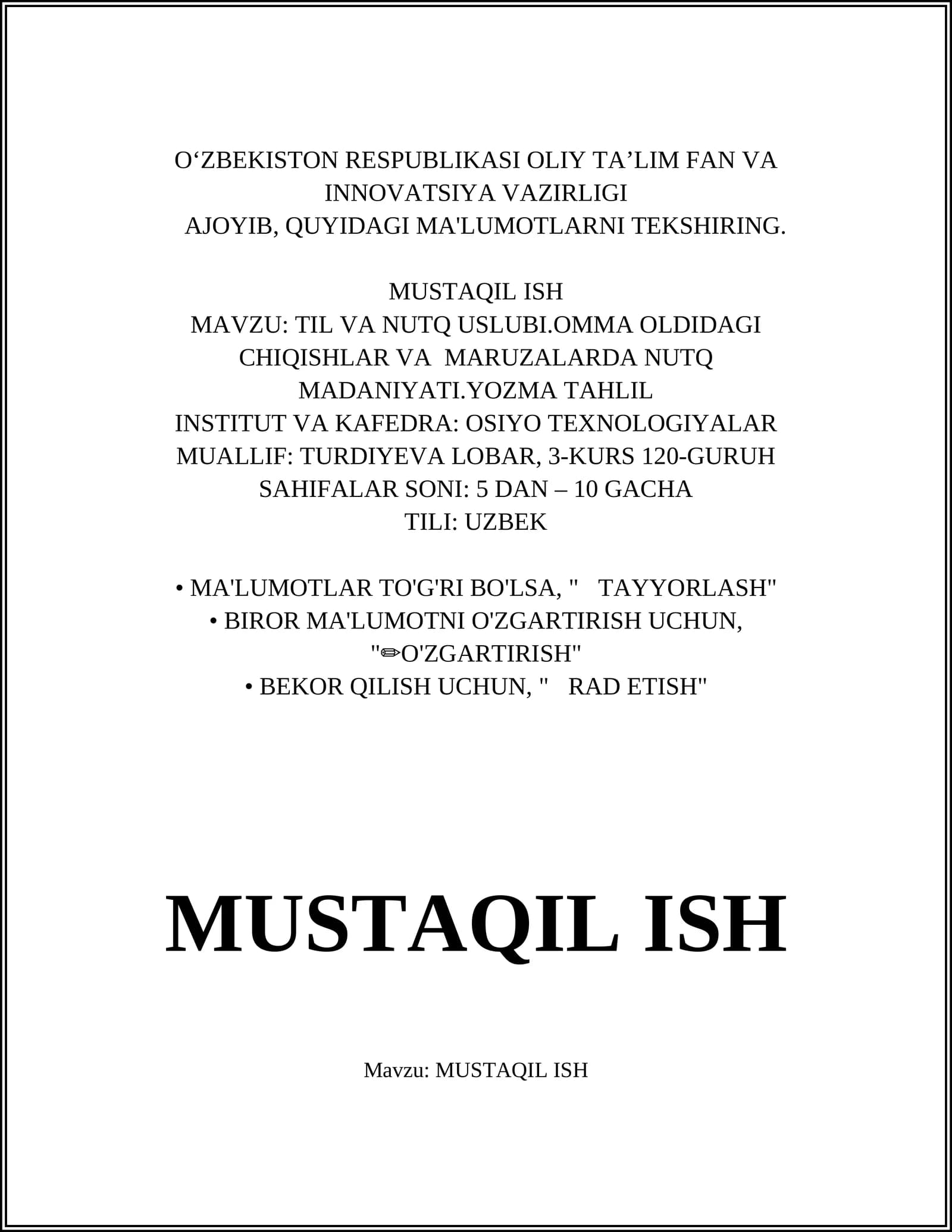 MUSTAQIL ISH