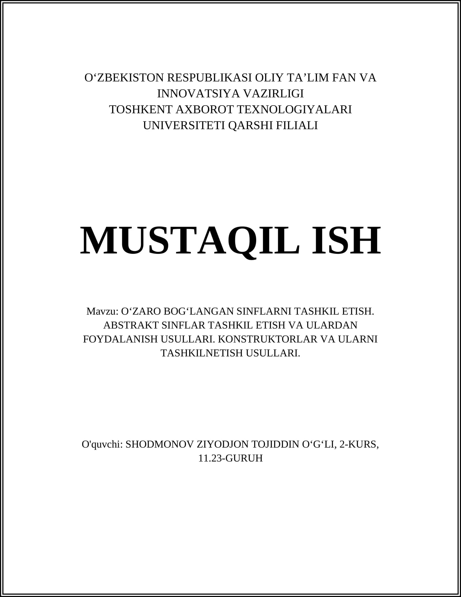O‘ZARO BOG‘LANGAN SINFLARNI TASHKIL ETISH