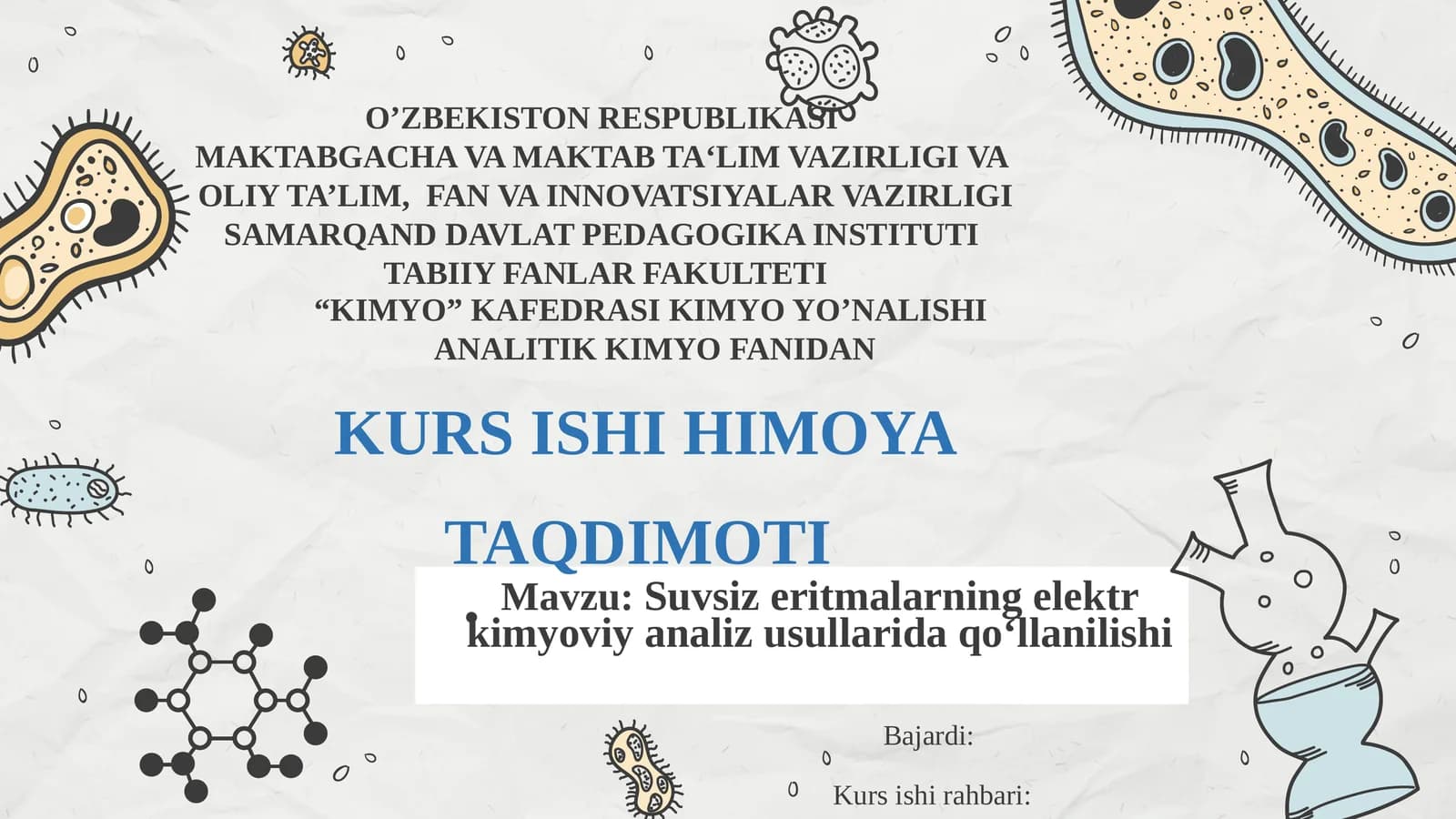 Suvsizeritmalarning elektirkimyoviy analiz usullari