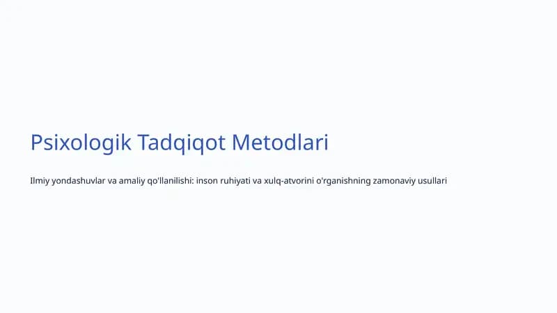 Psixologik Tadqiqot Metodlari
