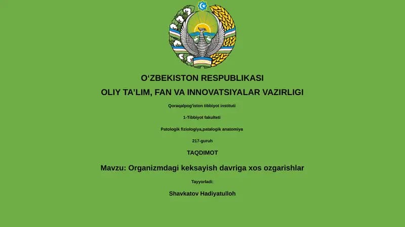 Organizmdagi keksayish davriga xos ozgarishlar