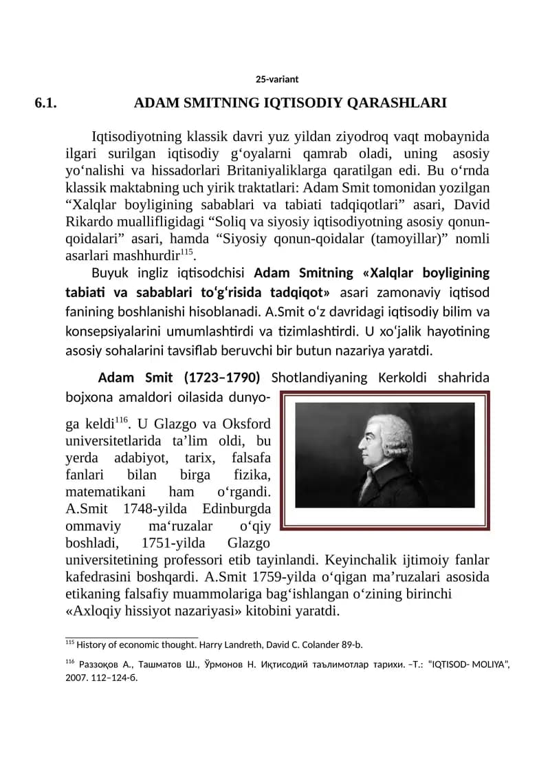 ADAM SMITNING IQTISODIY QARASHLARI