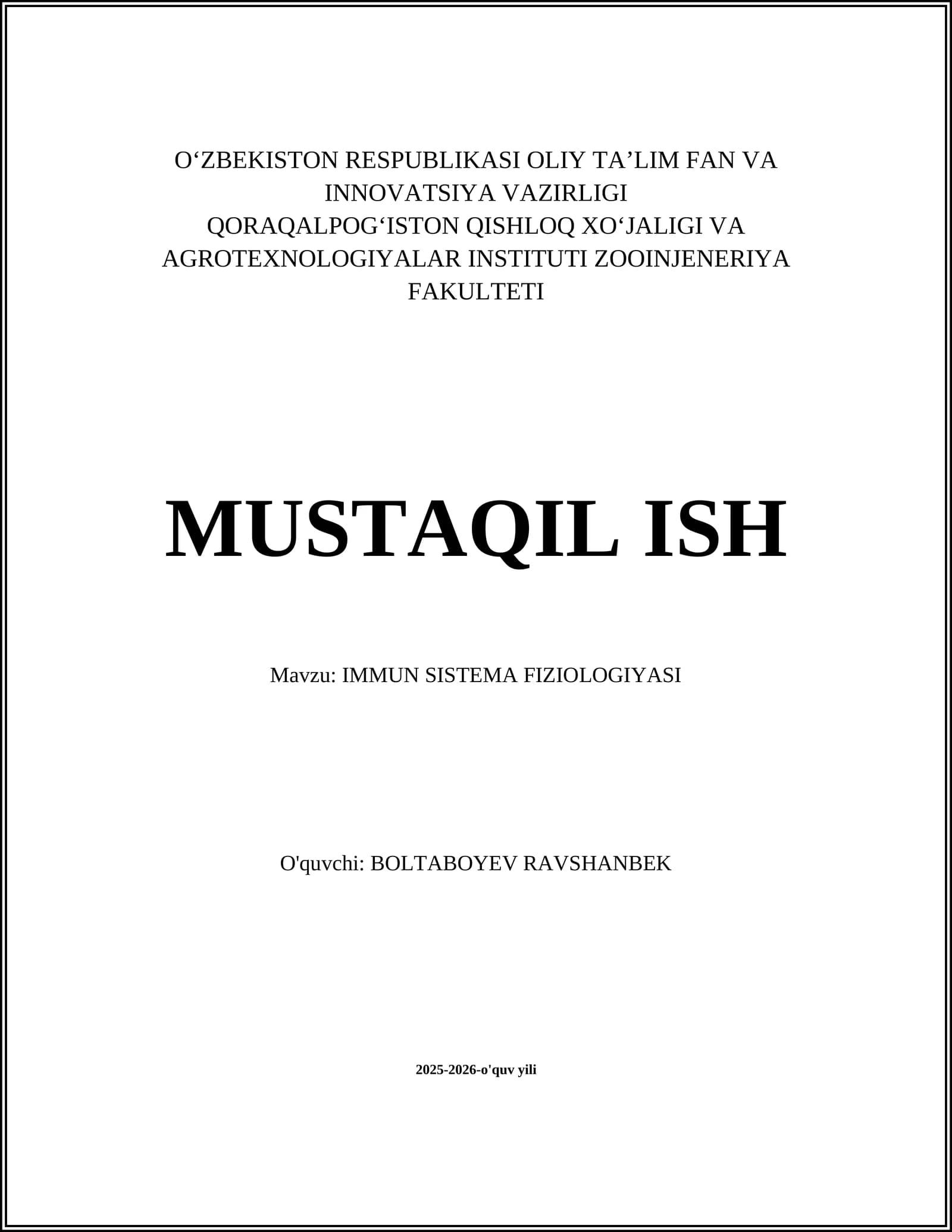 IMMUN SISTEMA FIZIOLOGIYASI