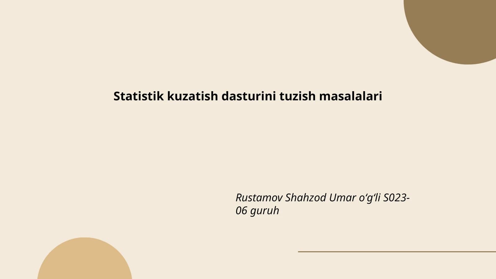 Statistik kuzatish dasturini tuzish masalalari