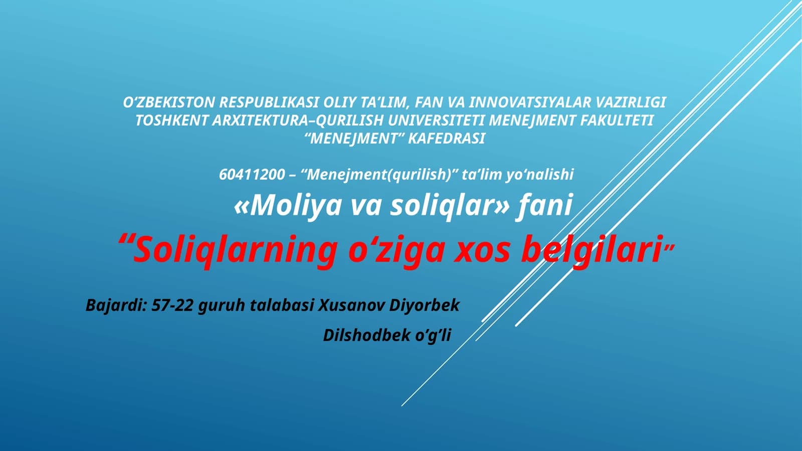 Soliqlarning o‘zigaxos belgilari