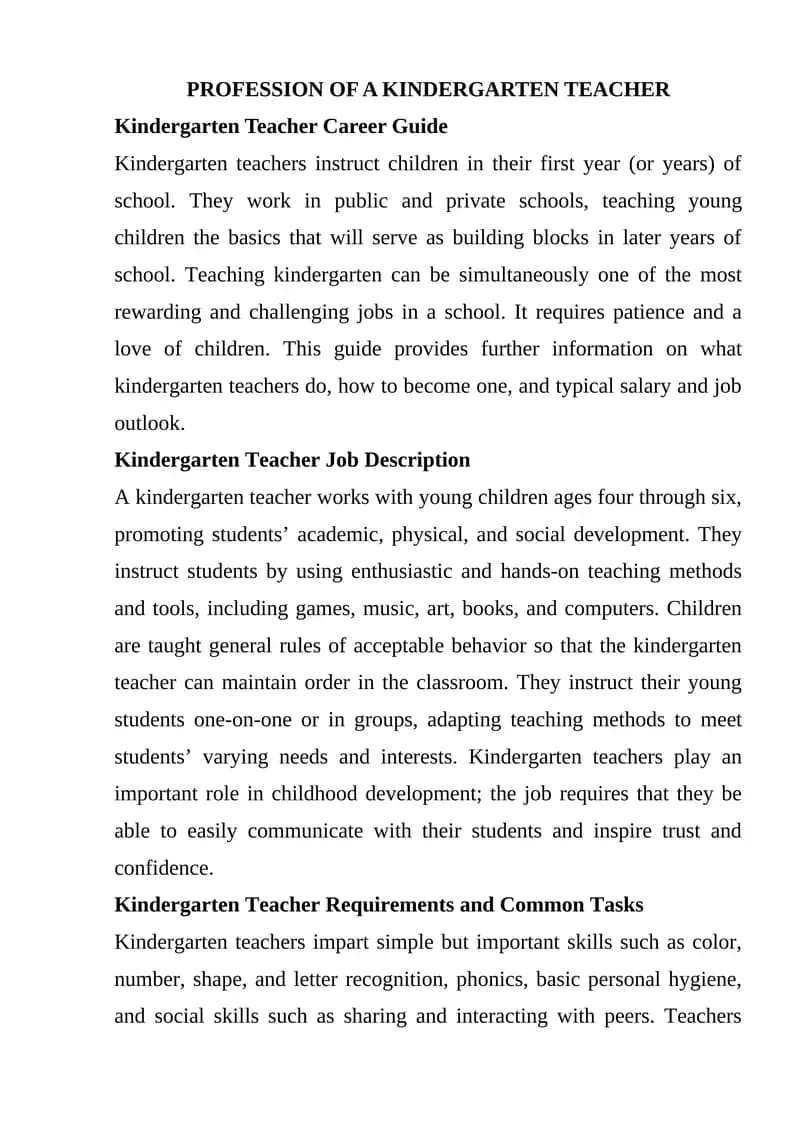 Kindergarten Teacher Career Guide