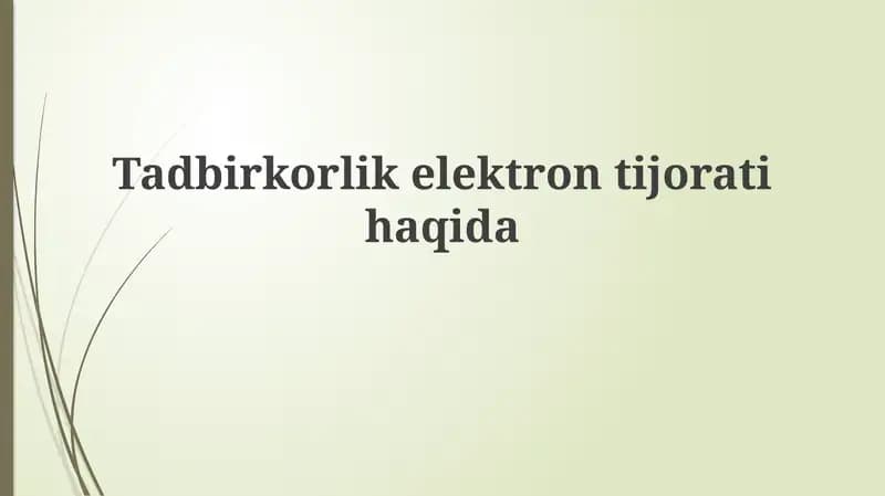 Elektron tijoratda tadbirkorlik