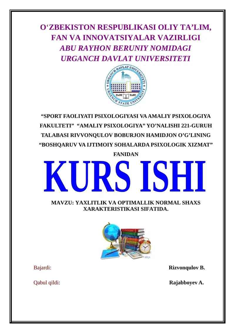 YAXLITLIK VA OPTIMALLIK NORMAL SHAXS XARAKTERISTIKASI SIFATIDA