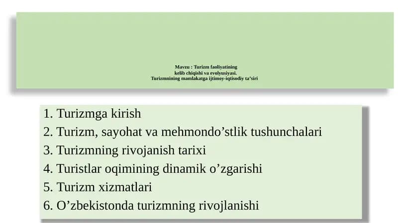 Turizm faoliyatining kelib chiqishi va evolyutsiyasi