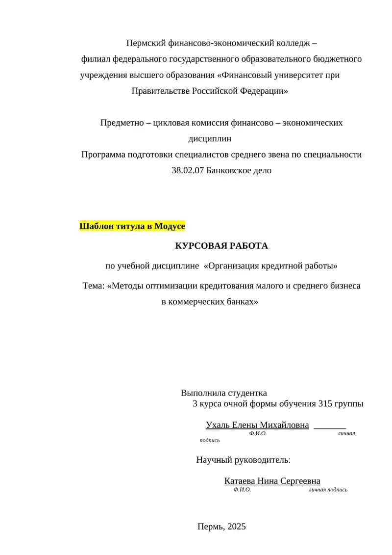 Методы оптимизации кредитования малого и среднего бизнеса в коммерческих банках