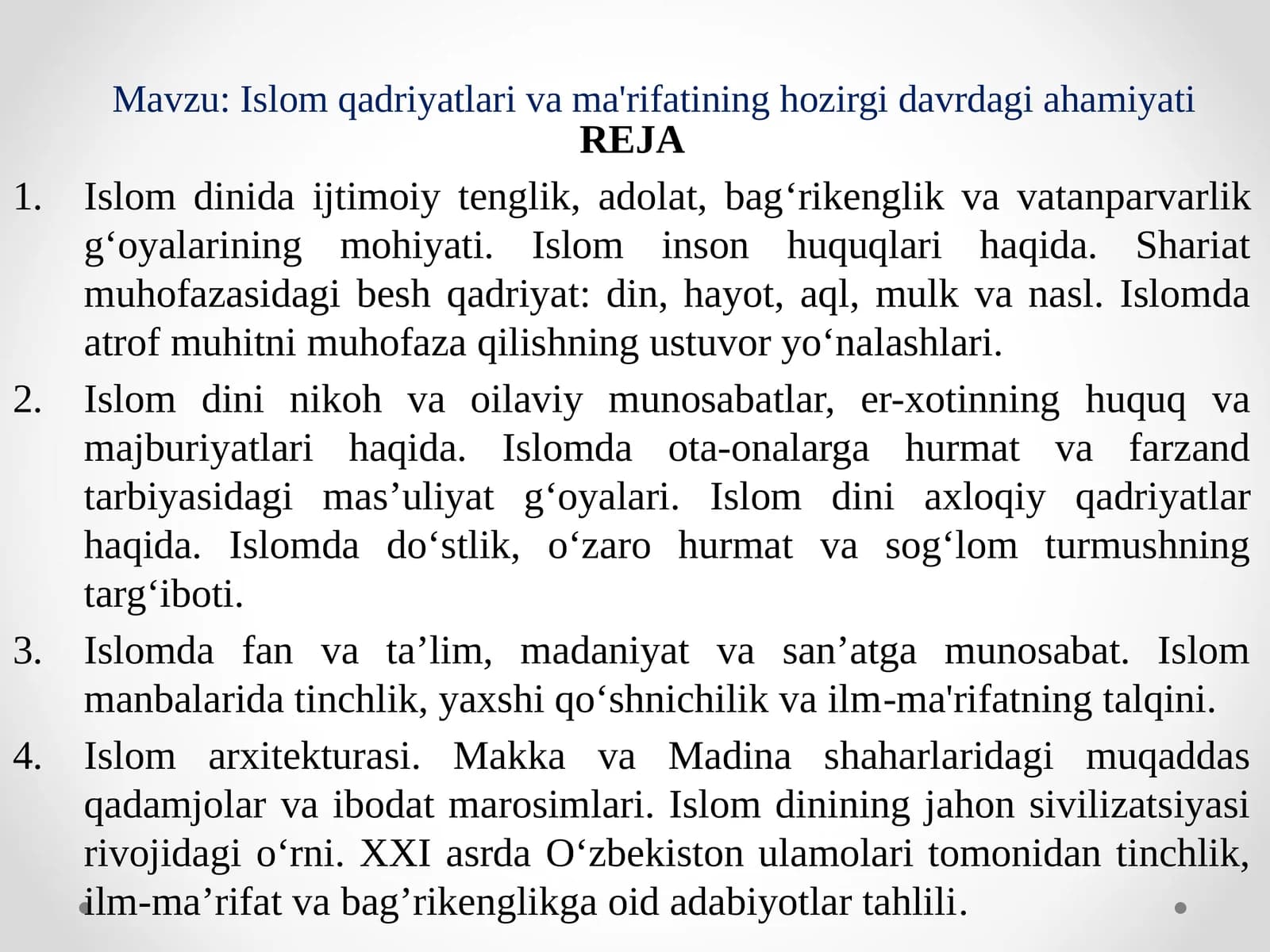 Islom qadriyatlarining hozirgi davrdagi ahamiyati