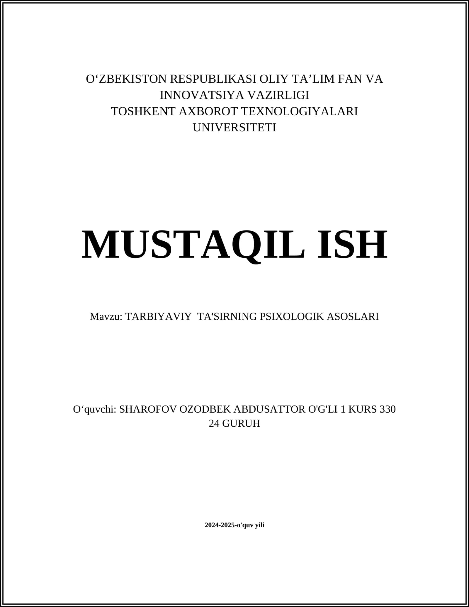 TARBIYAVIY TA'SIRNING PSIXOLOGIK ASOSLARI