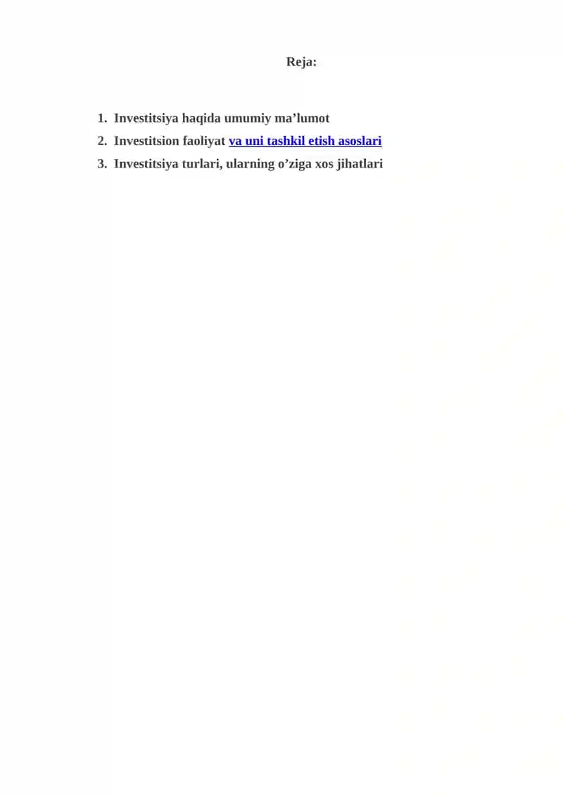 Investitsiya va uning turlari