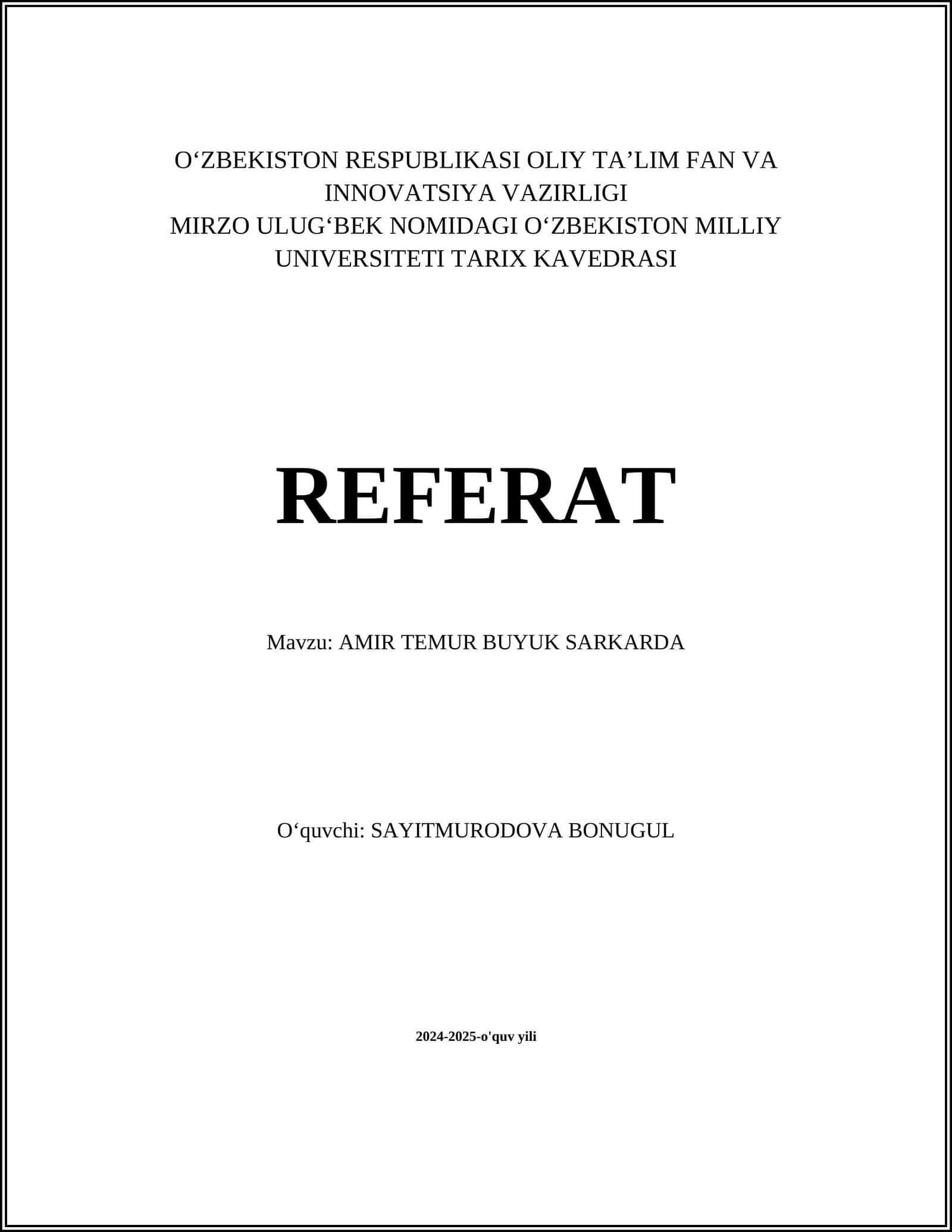 AMIR TEMUR BUYUK SARKARDA