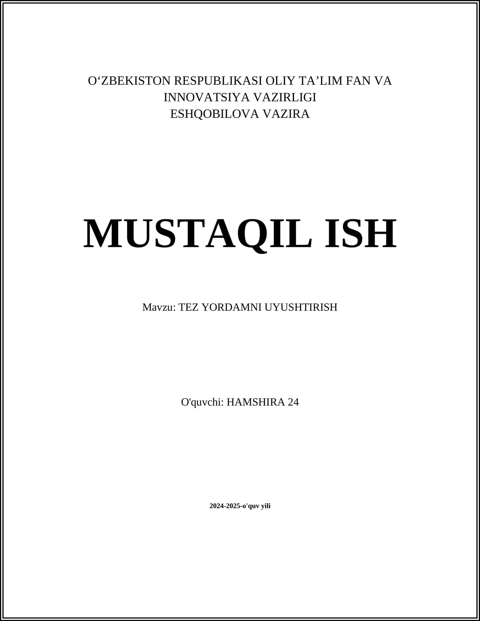 TEZ YORDAMNI UYUSHTIRISH