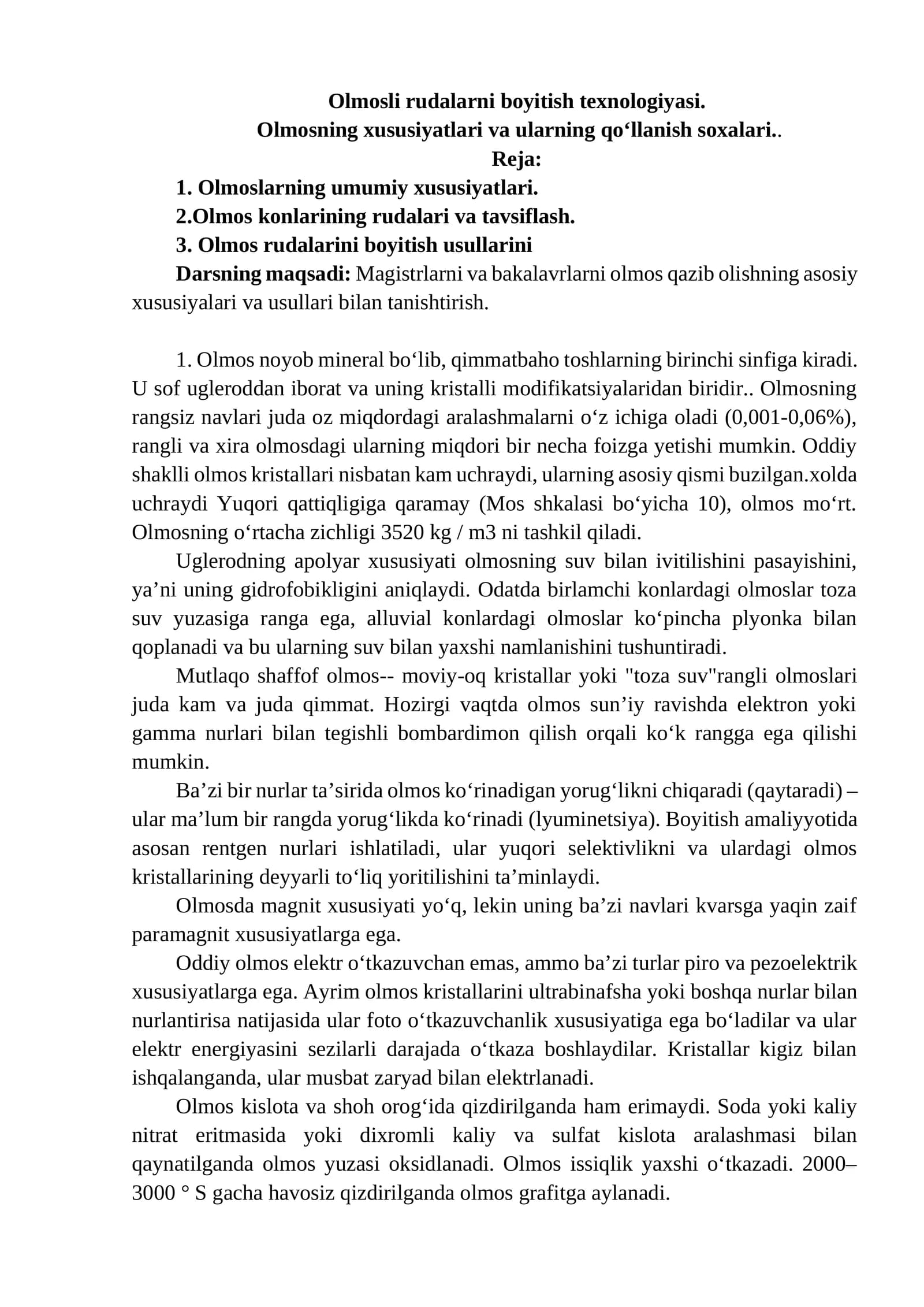 Olmosli rudalarni boyitish texnologiyasi