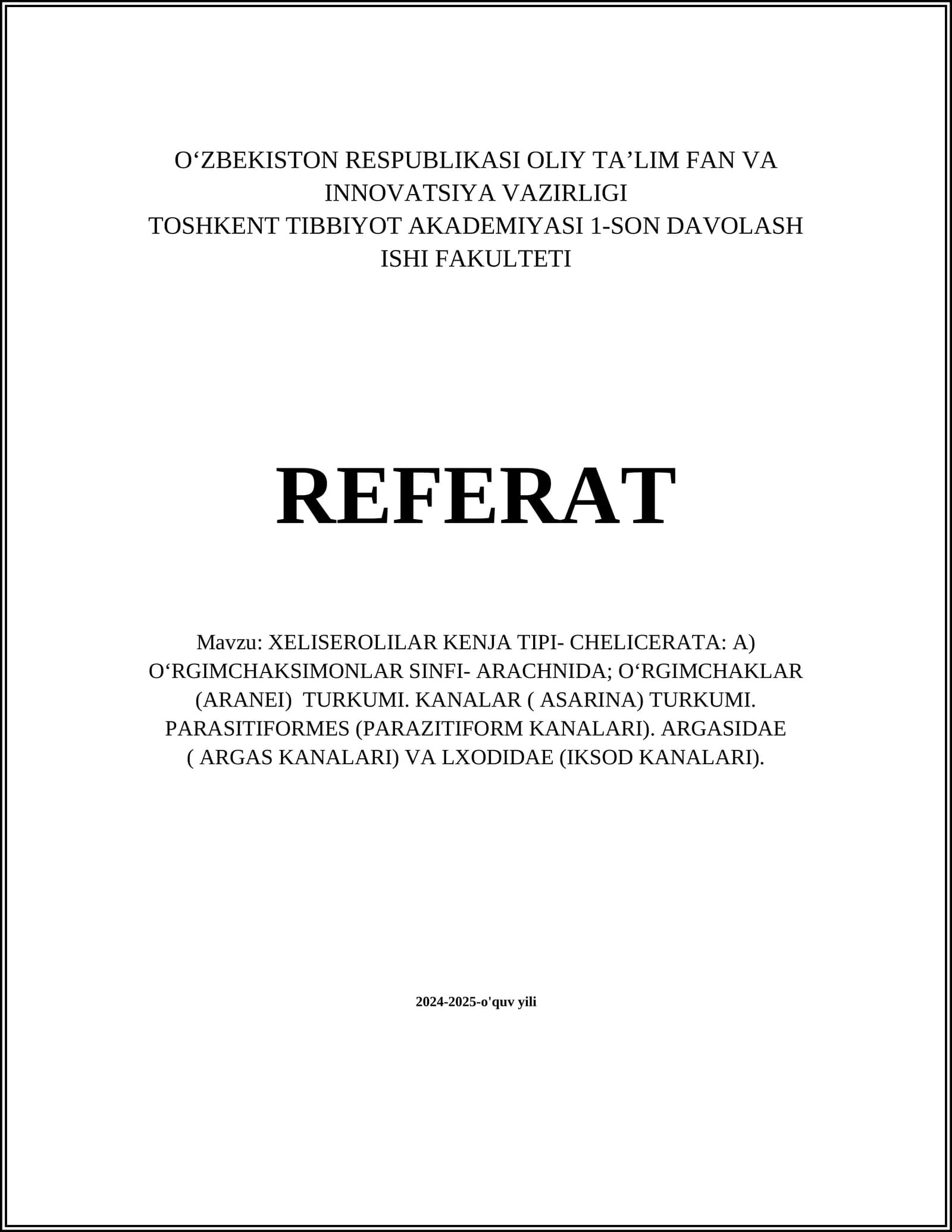 XELISEROLILAR KENJA TIPI- CHELICERATA
