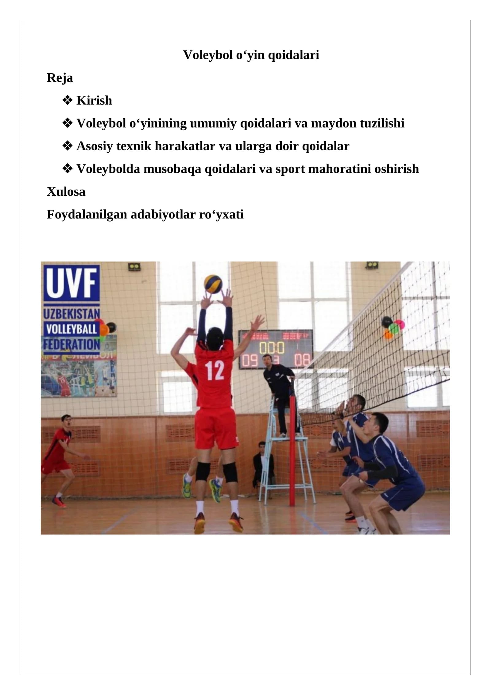 Voleybol o‘yin qoidalari