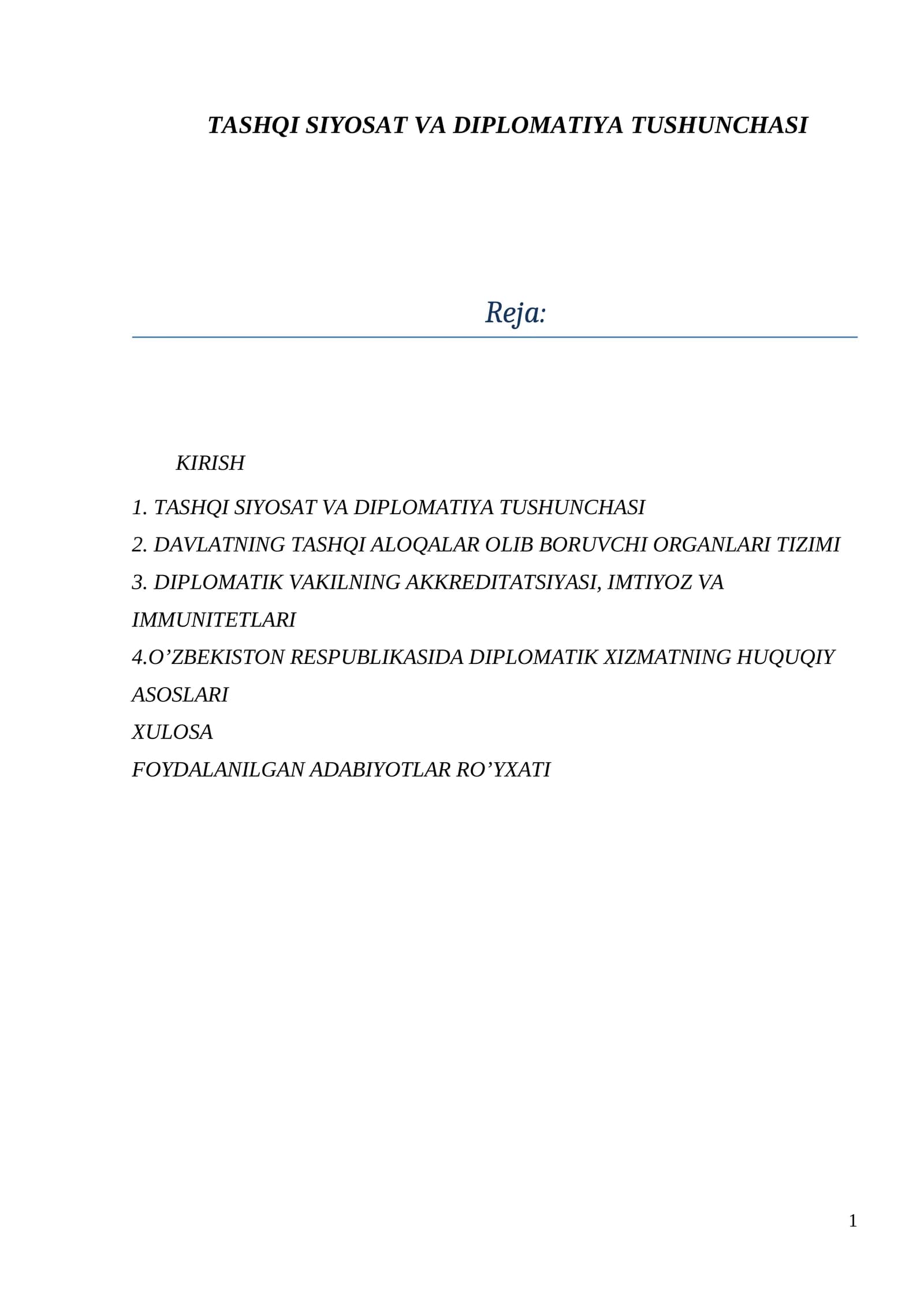 TASHQI SIYOSAT VA DIPLOMATIYA TUSHUNCHASI