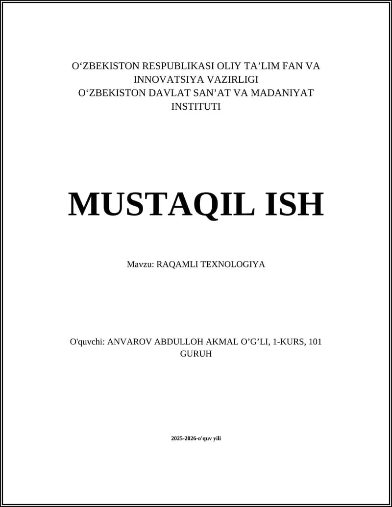 RAQAMLI TEXNOLOGIYA