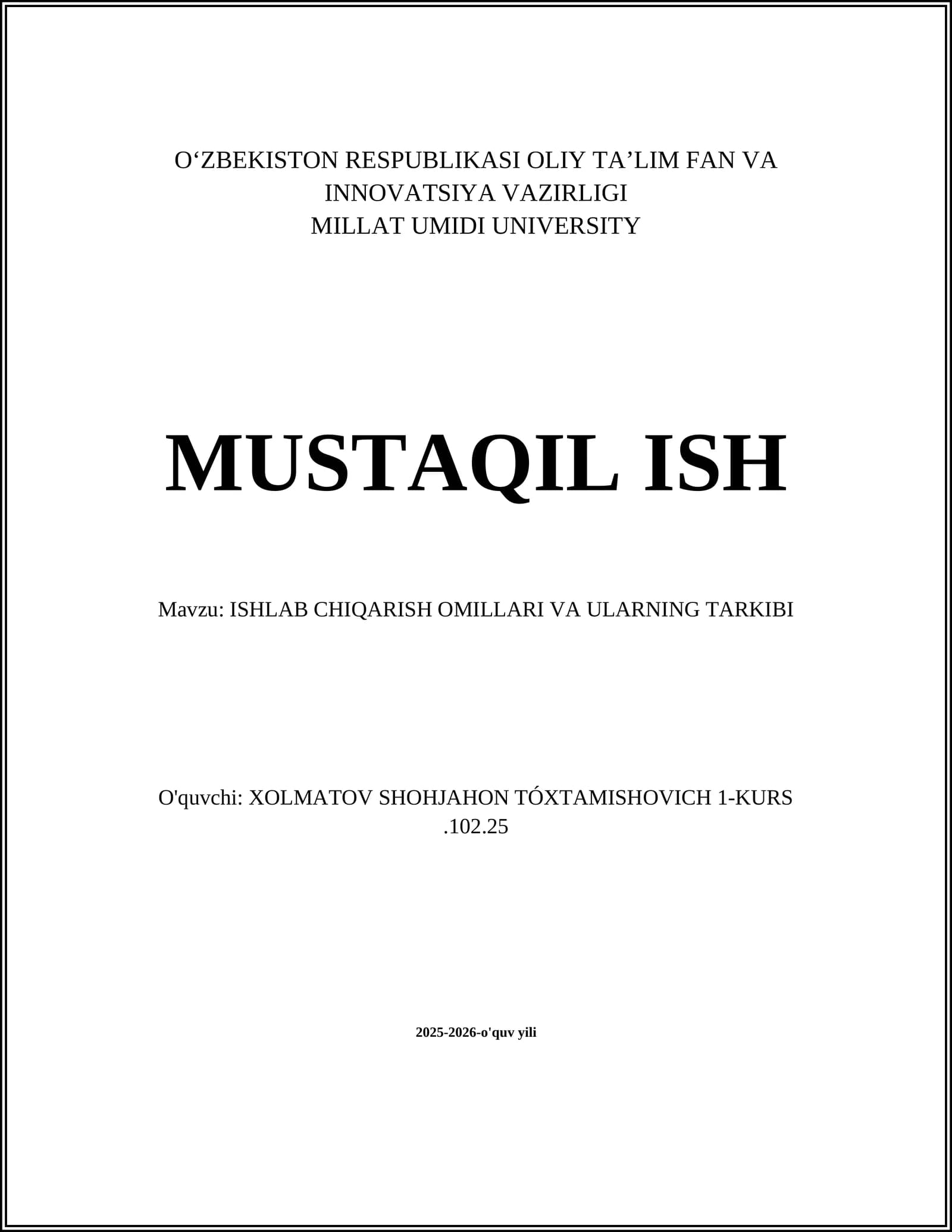 ISHLAB CHIQARISH OMILLARI VA ULARNING TARKIBI