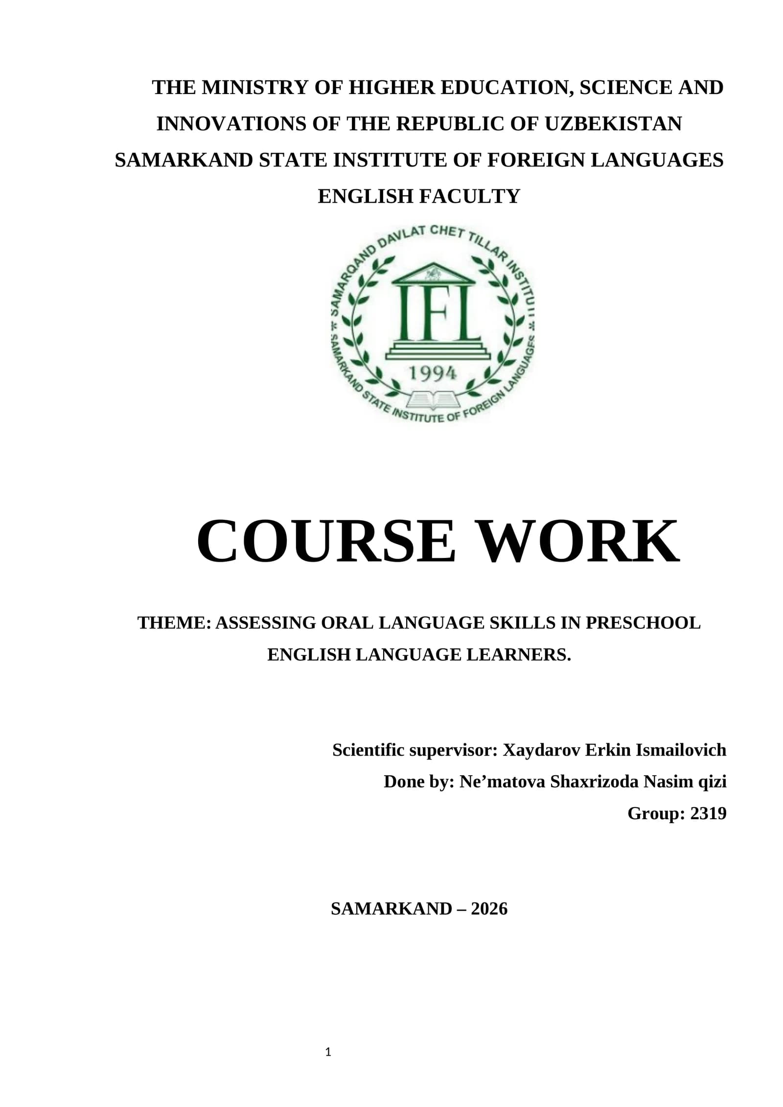 Assessing Oral Language Skills in Preschool English Language Learners