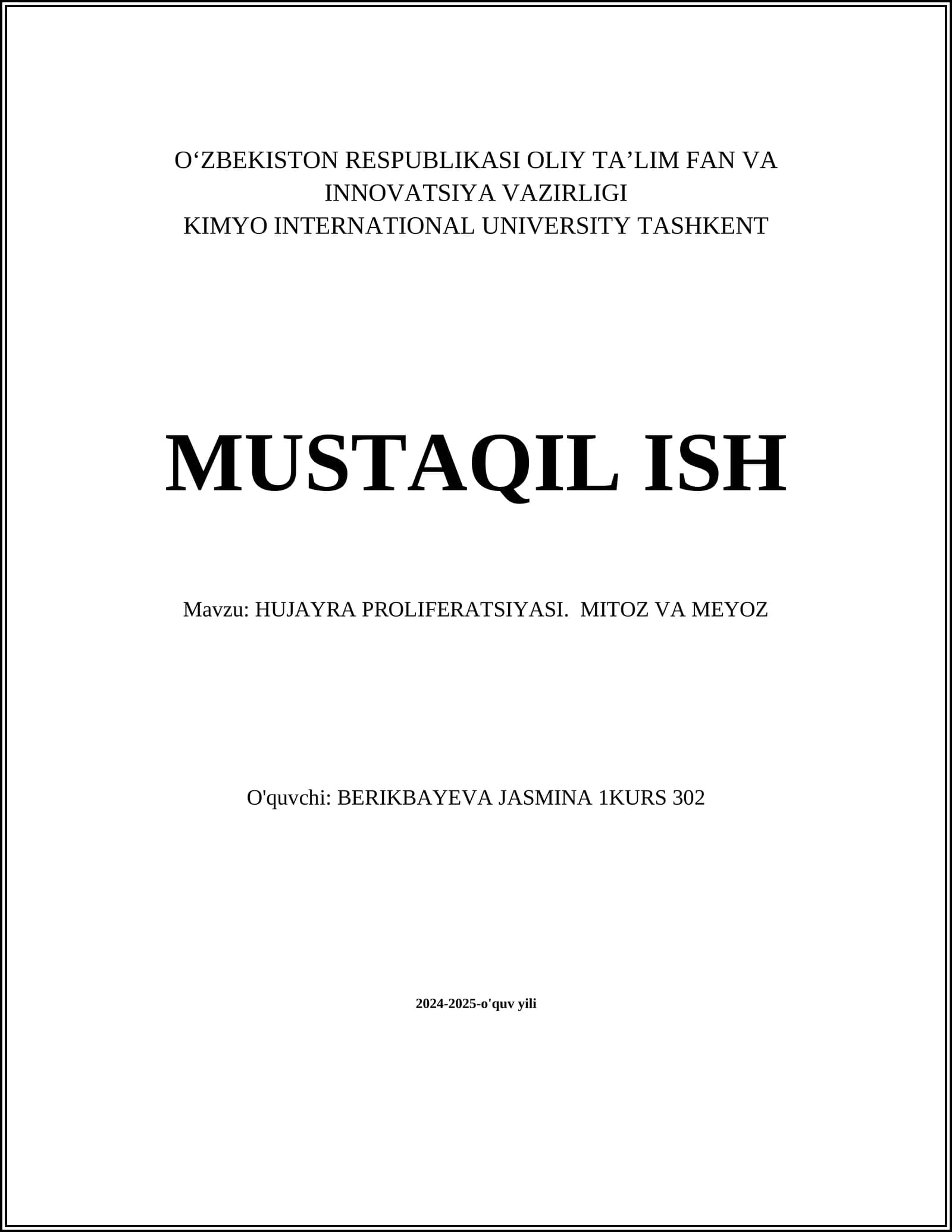 HUJAYRA PROLIFERATSIYASI. MITOZ VA MEYOZ