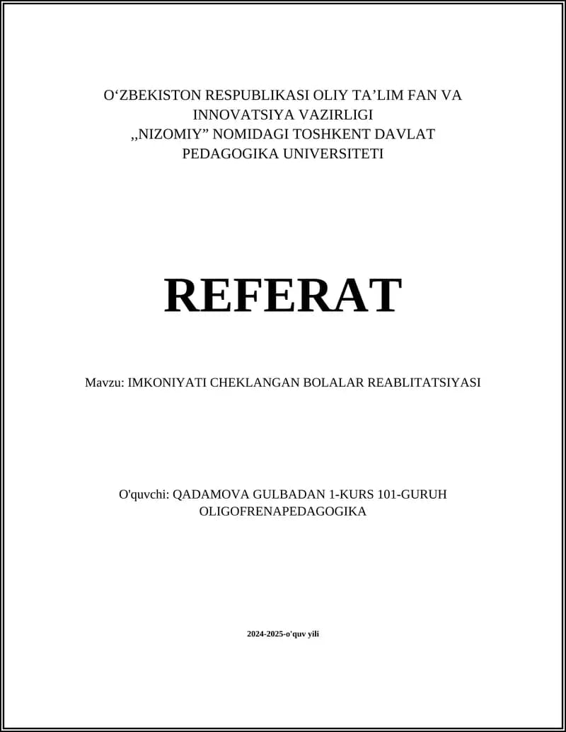 IMKONIYATI CHEKLANGAN BOLALAR REABLITATSIYASI