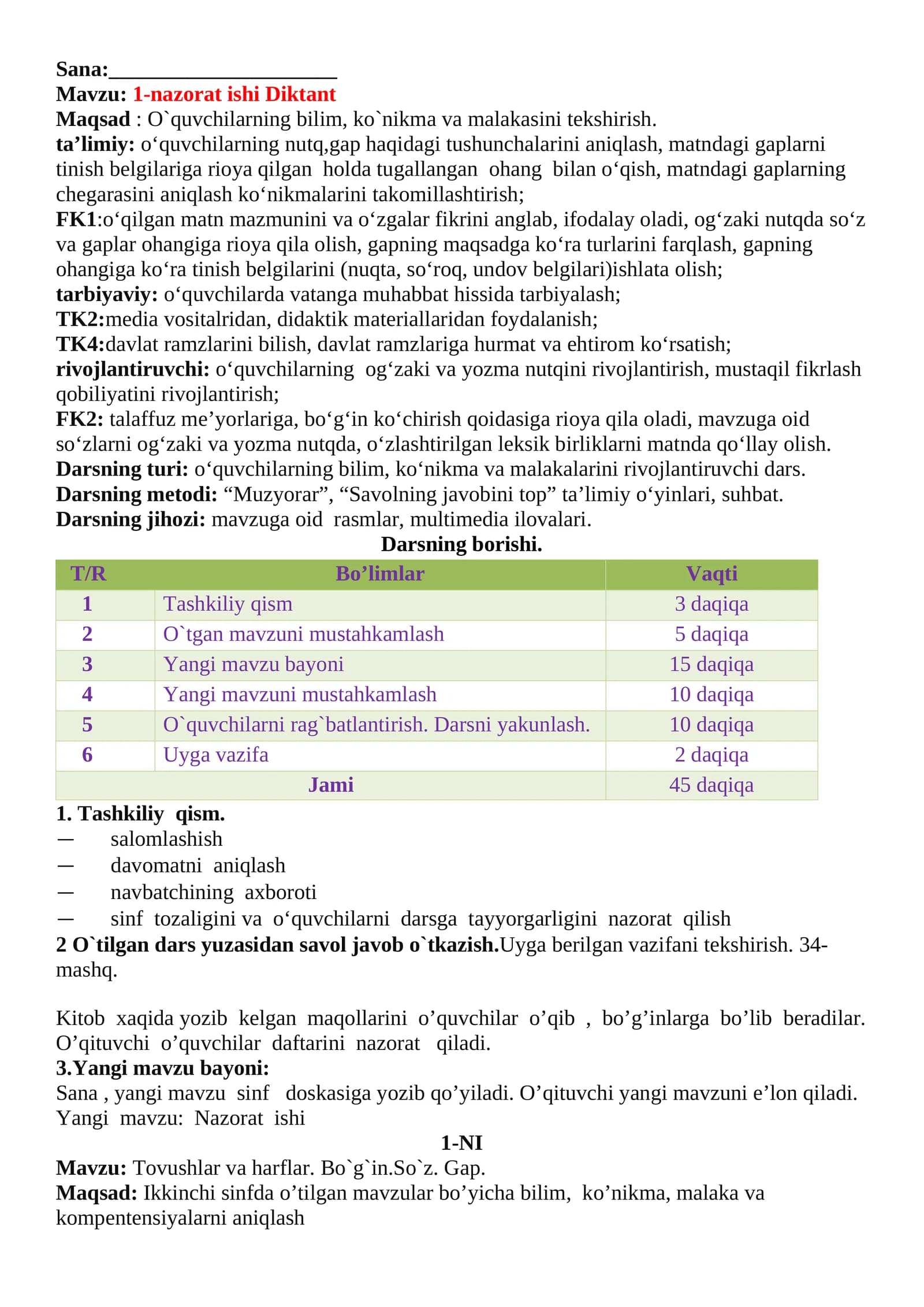 1-nazorat ishi Diktant