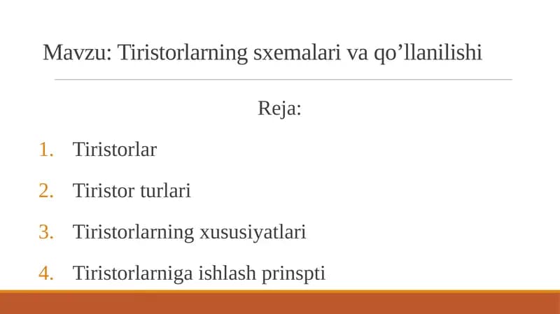 Tiristorlarning sxemalari va qo’llanilishi