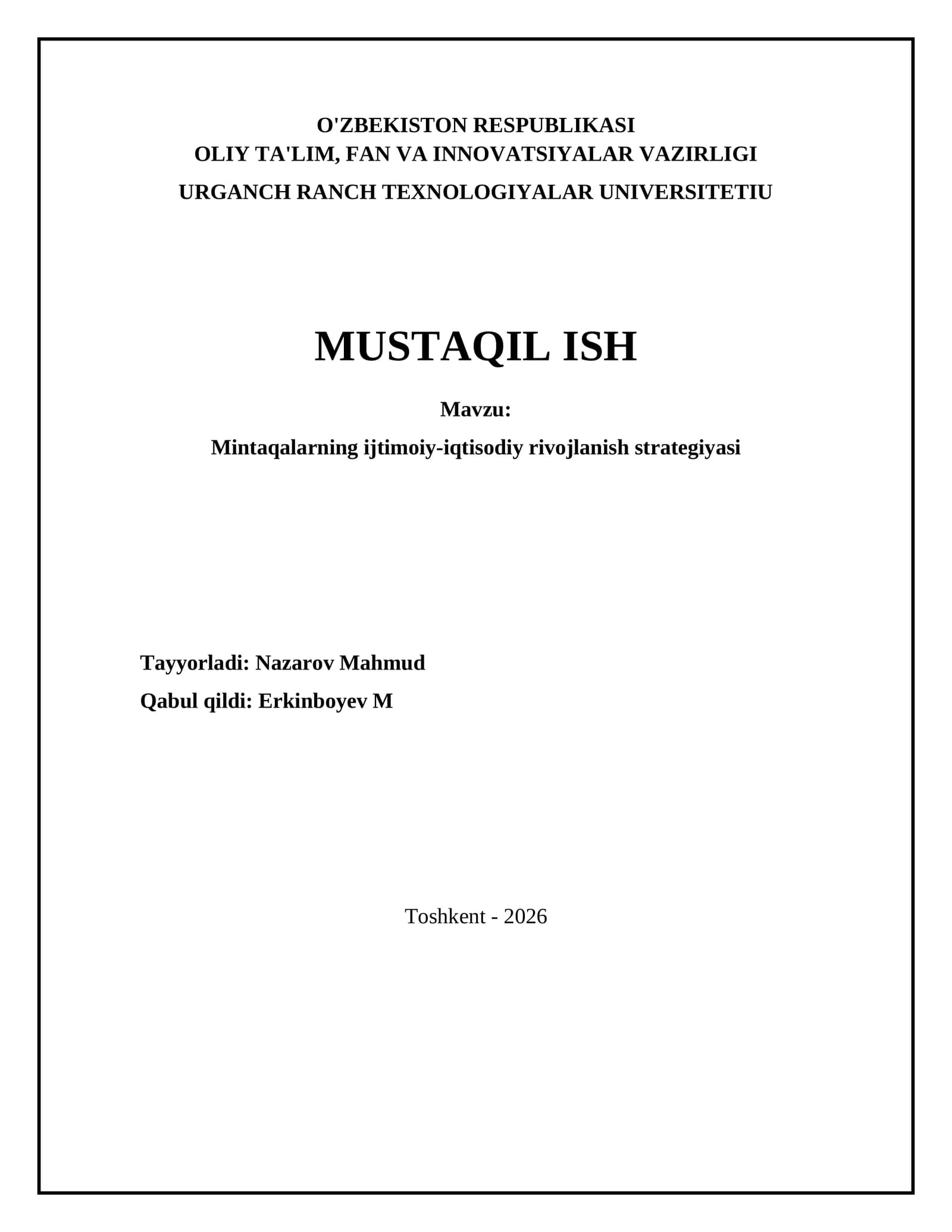 Mintaqalarning ijtimoiy-iqtisodiy rivojlanish strategiyasi