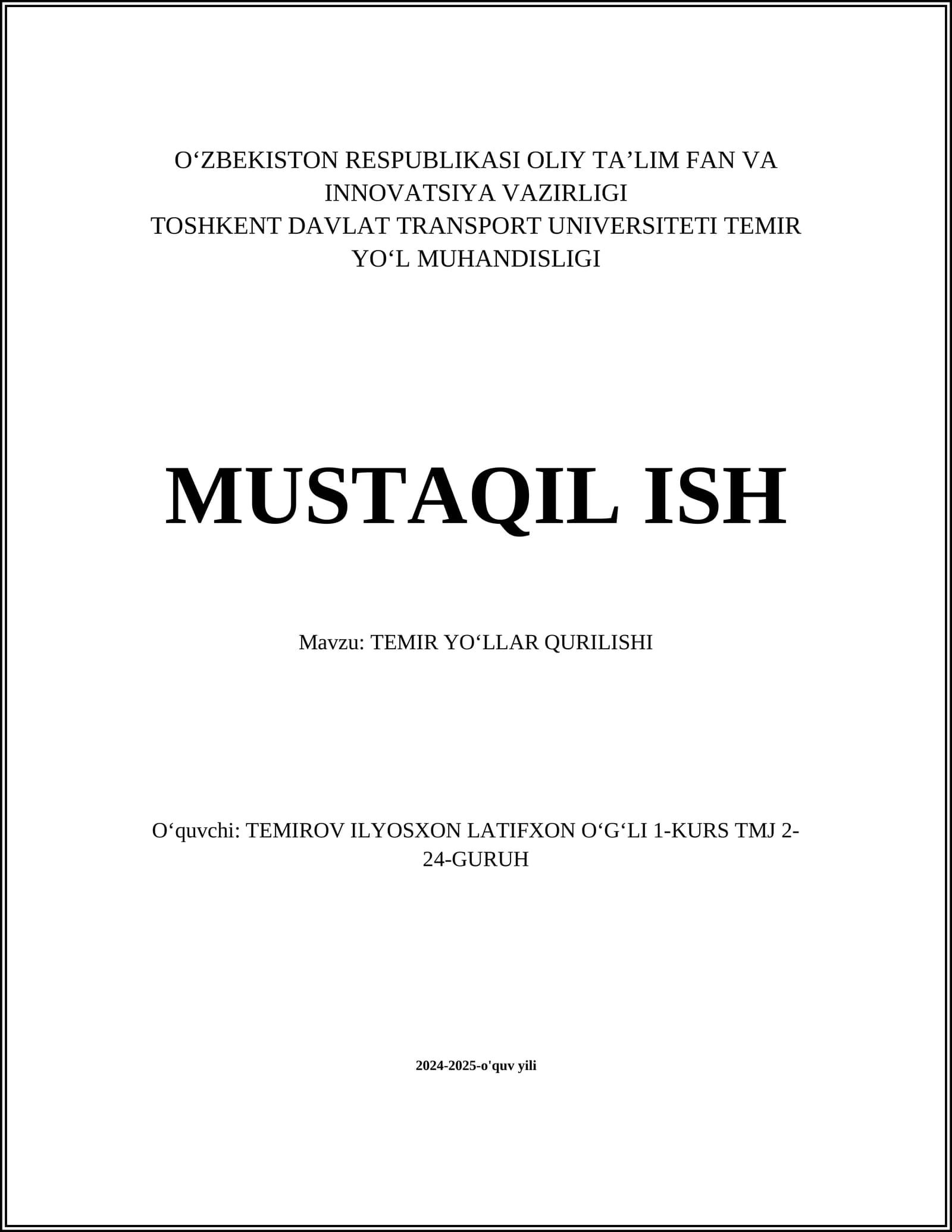TEMIR YOʻLLAR QURILISHI