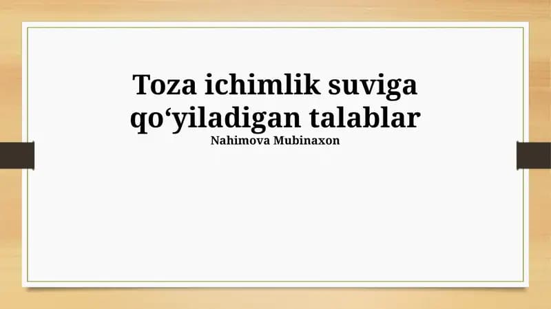 Ichimlik Suvining Manbalar va Tozalash Usullari