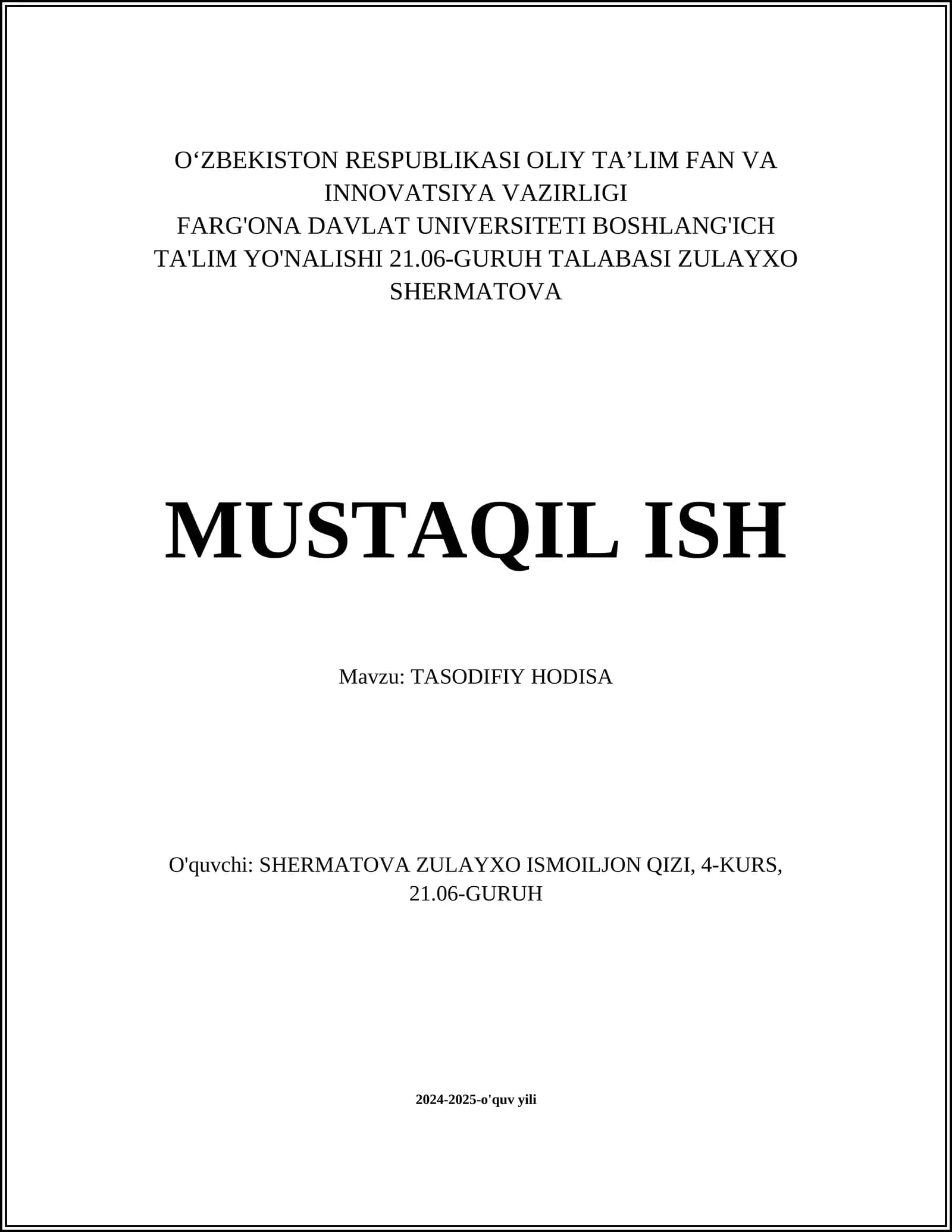 TASODIFIY HODISA