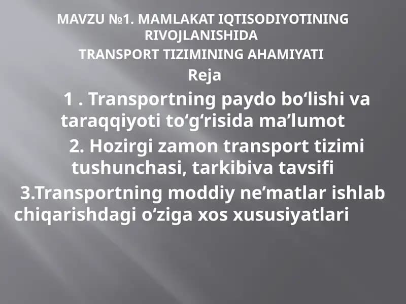 Transport tiziminin ahmiyati